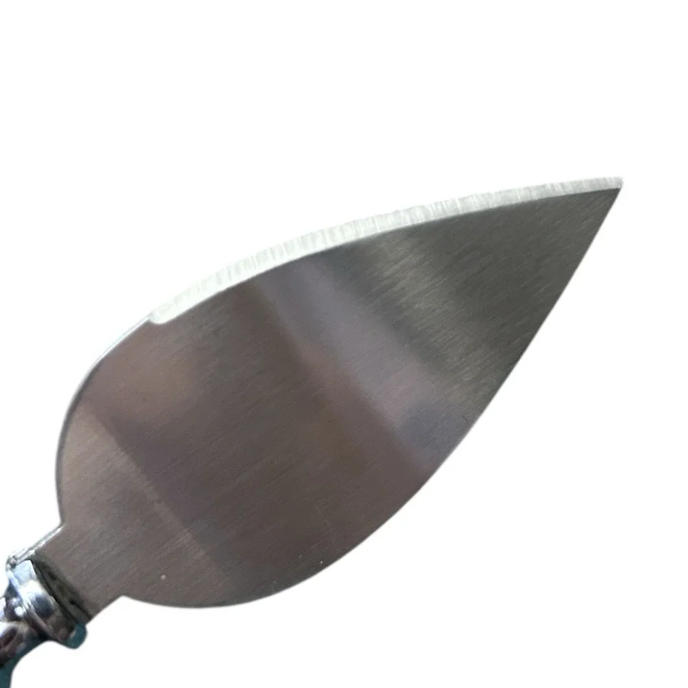 Cheese Server Knife - Stainless Steel Blade Pink Swirl Glass Handle w/ Box